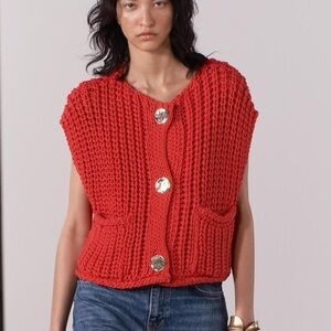 Zara red sweater cardigan